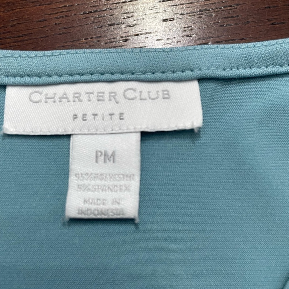 Charters Club women’s Turquoise top size P medium Long sleeve deep V- neck - Picture 4 of 6